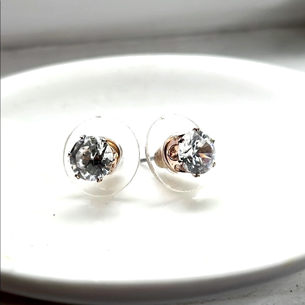 Double-Layered Stud Earrings with Crystal Spheres